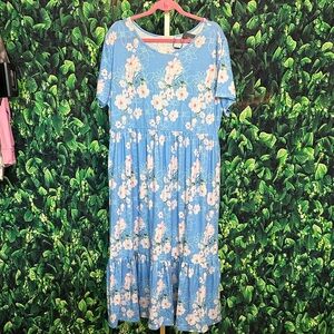 Charming Floral Blue Midi /Maxi Tiered Dress 18W